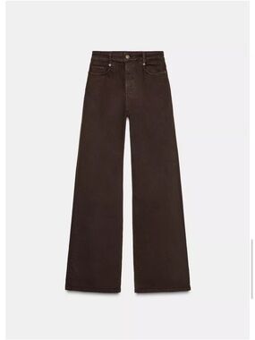 NWT Zara High Waist Wide Leg Full Length Brown Jeans 4/36